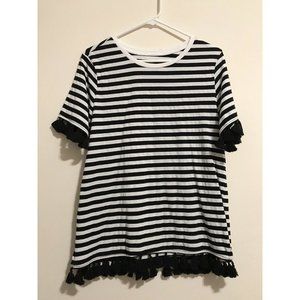 Boulevard striped black & white blouse shirt tassels hem size L